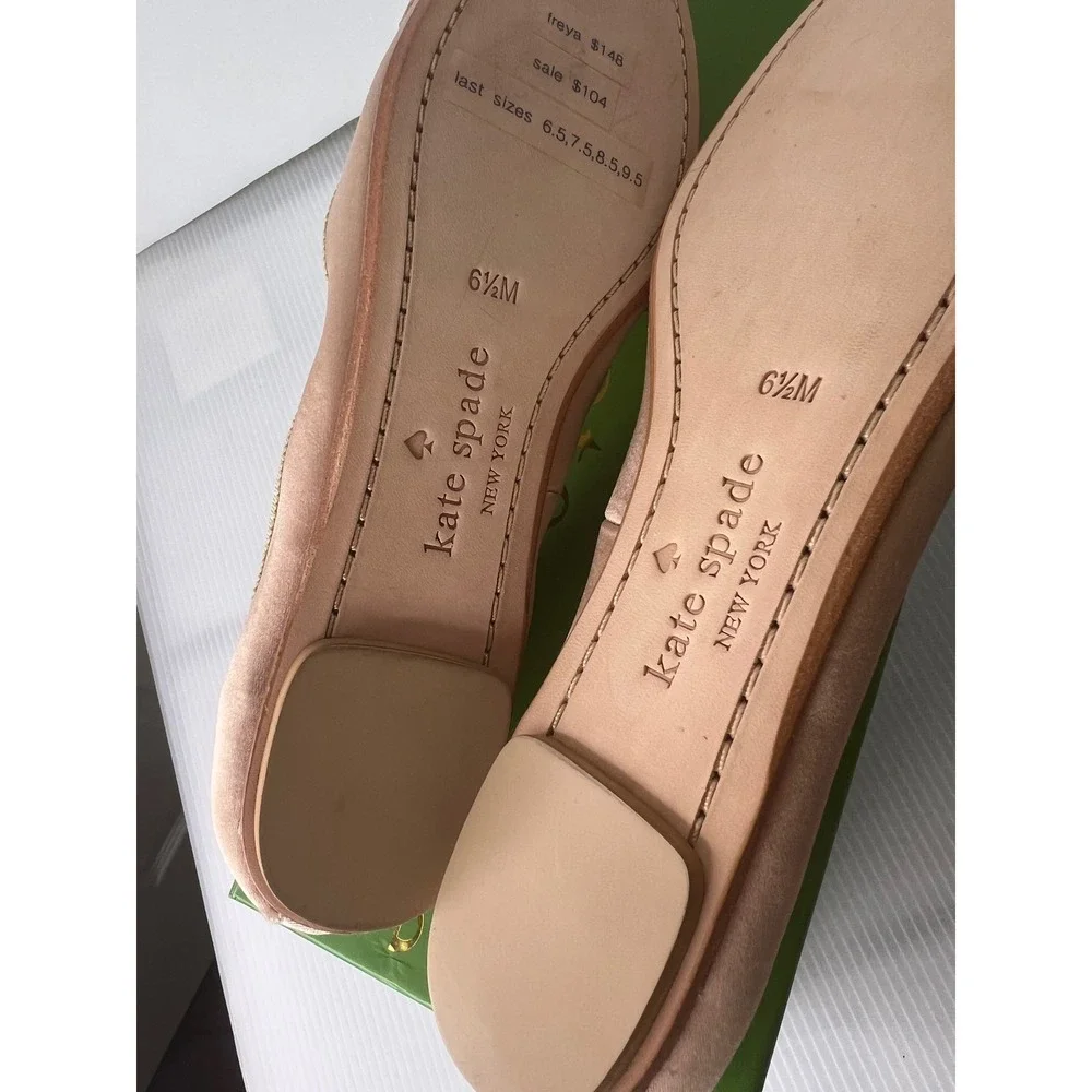 Kate Spade Freya Roasted Peanut Satin Crystal Bow Ballet Flats Pink 6.5M NEW